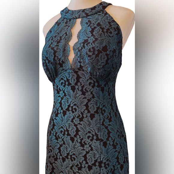 R&M Richards | Glitter Lace Mermaid Halter Gown (10) - Picture 6 of 13